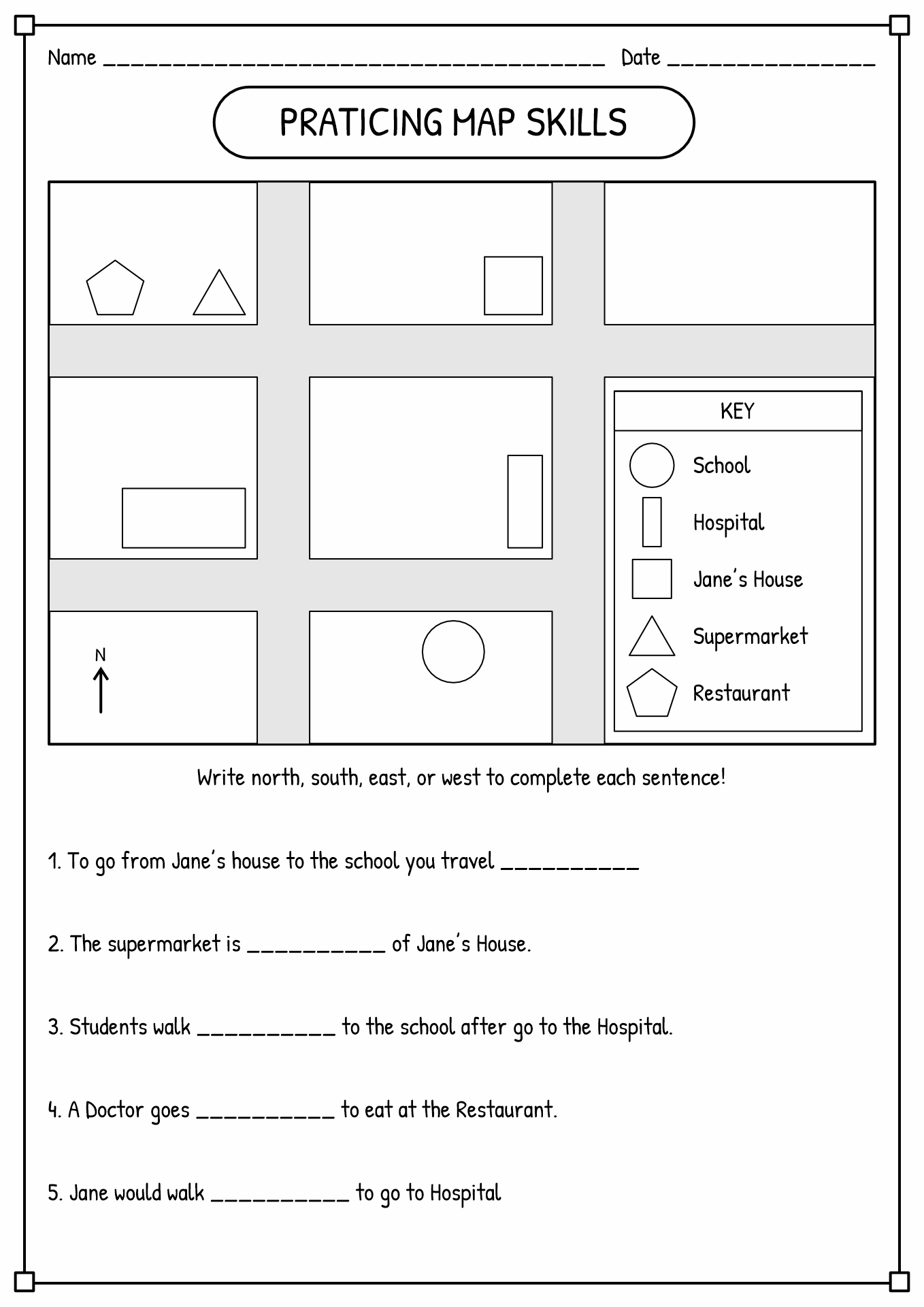 Key Printable Map Skills Worksheets