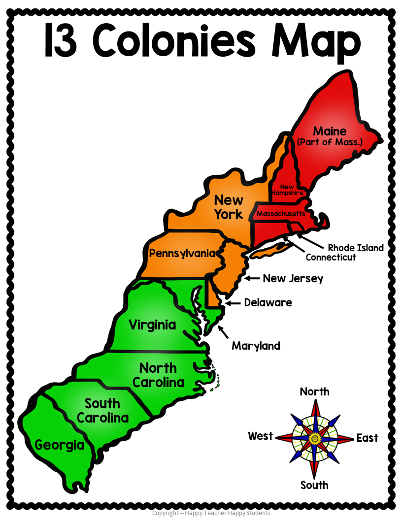 13 Colonies Map By Region Printable