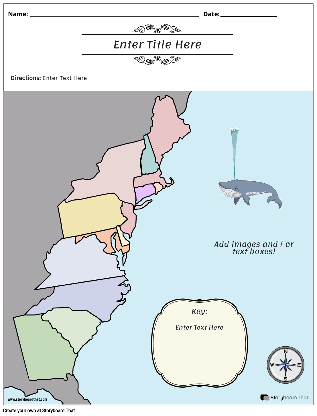 Blank Map Of 13 Colonies Printable