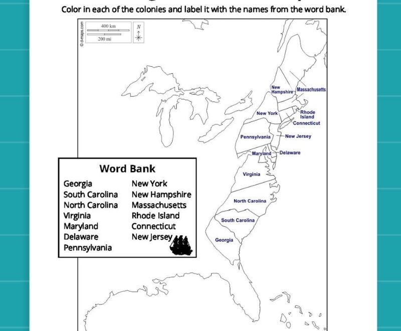 13 Original Colonies Map Bundle Free Printable Worksheets