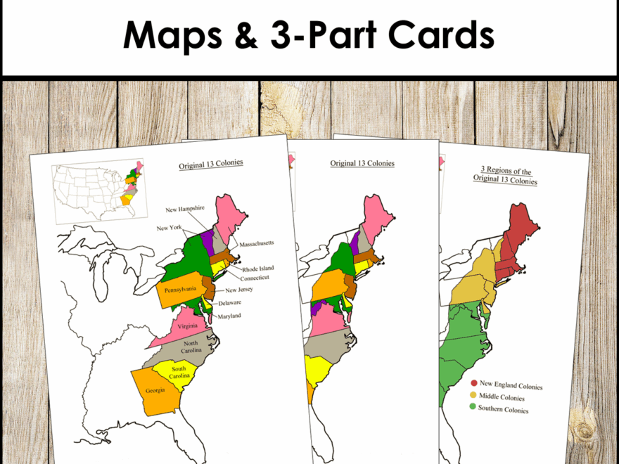 13 Original Colonies Of The United States Maps 3 Part Cards Information Made By Teachers