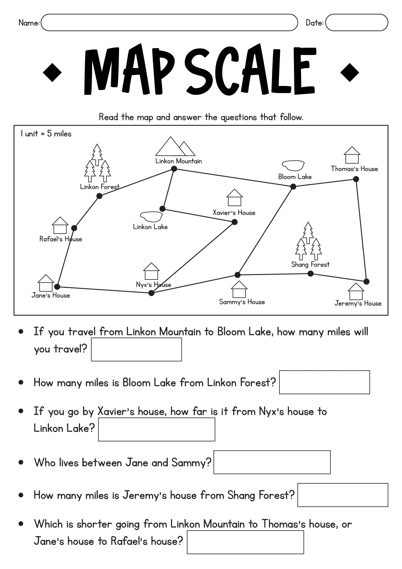 Printable Map Scale Worksheets