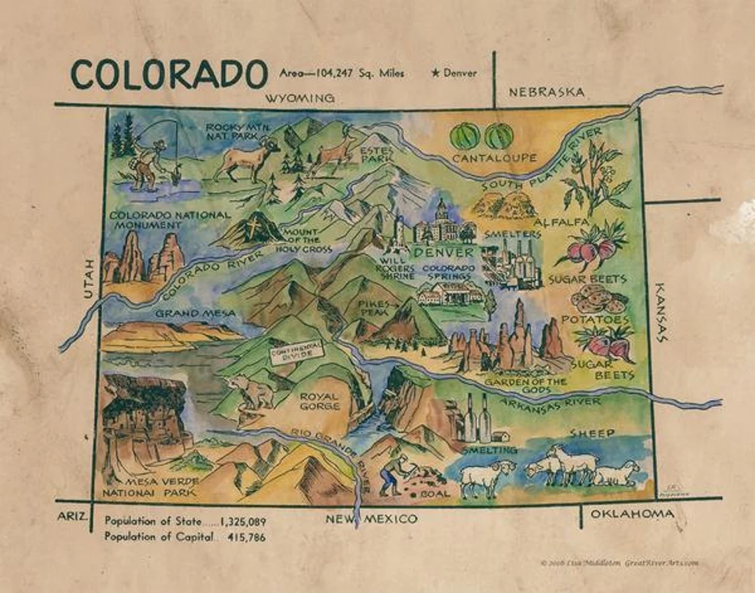 154 Kid s Map Of Colorado 11x17 Vintage Historic Antique Map Poster Print By Lisa Middleton Etsy
