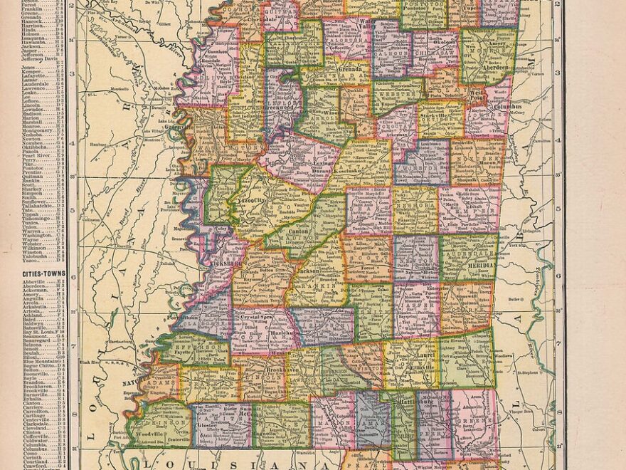 1909 MAP MISSISSIPPI STATE WITH COUNTIES CITIES TOWNS EBay
