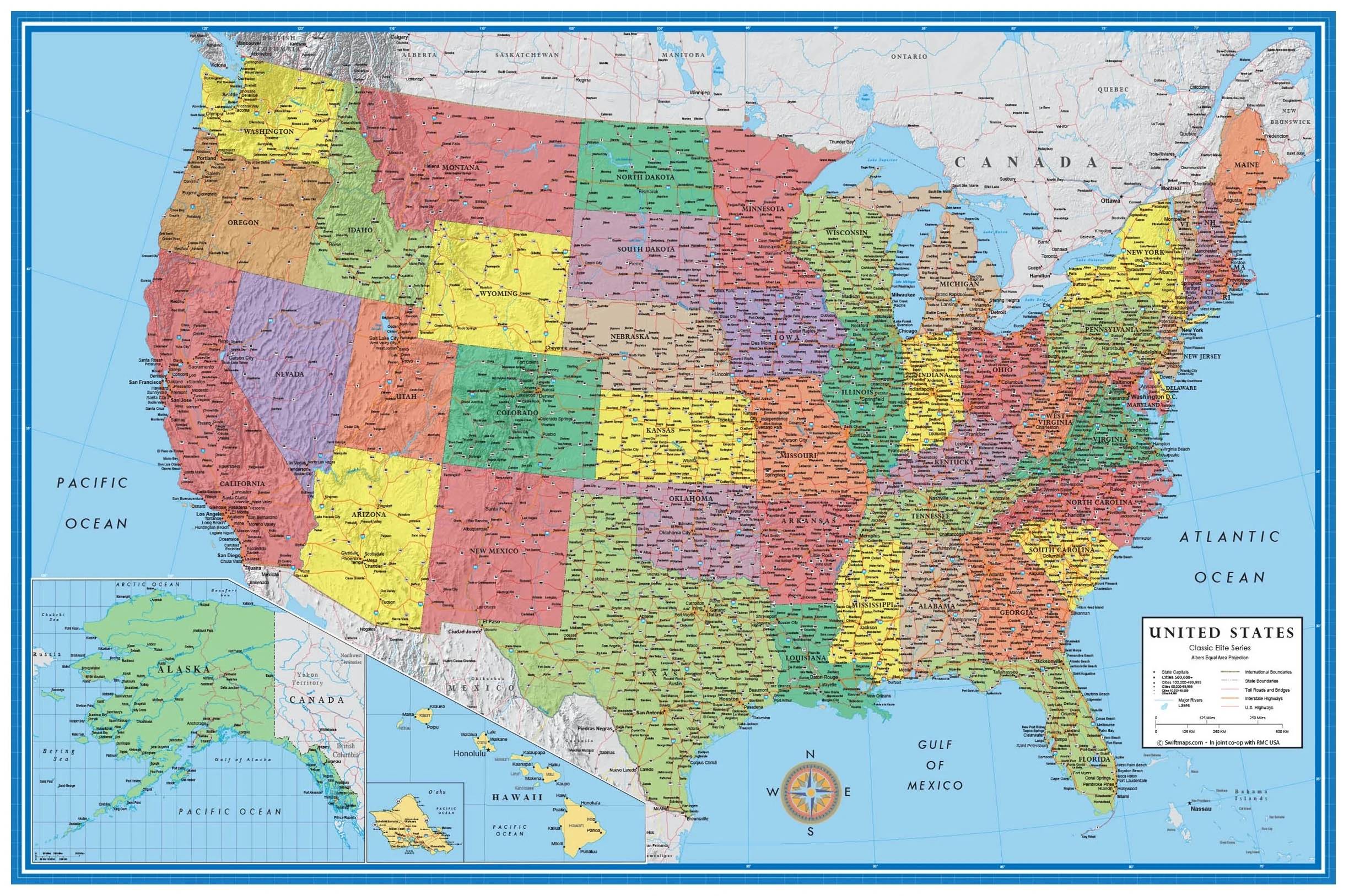 24 X 36 United States Classic Premier Laminated Wall Map Poster Walmart