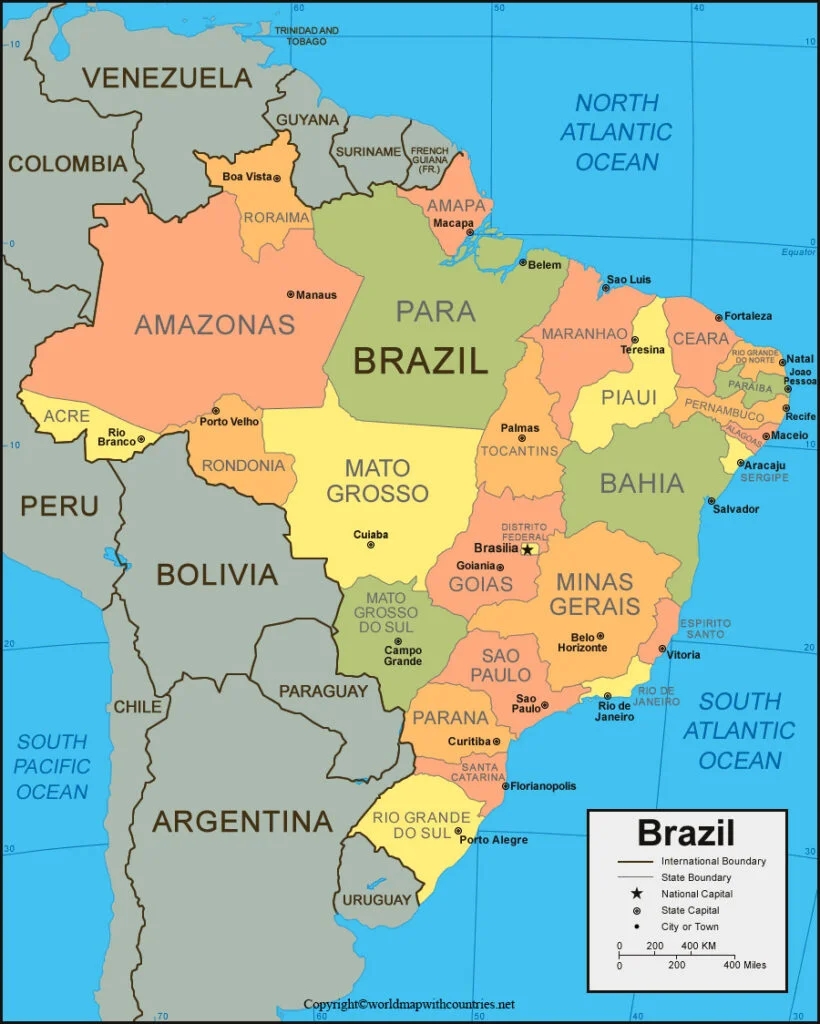 4 Free Printable Labeled And Blank Map Of Brazil Map Outline In PDF