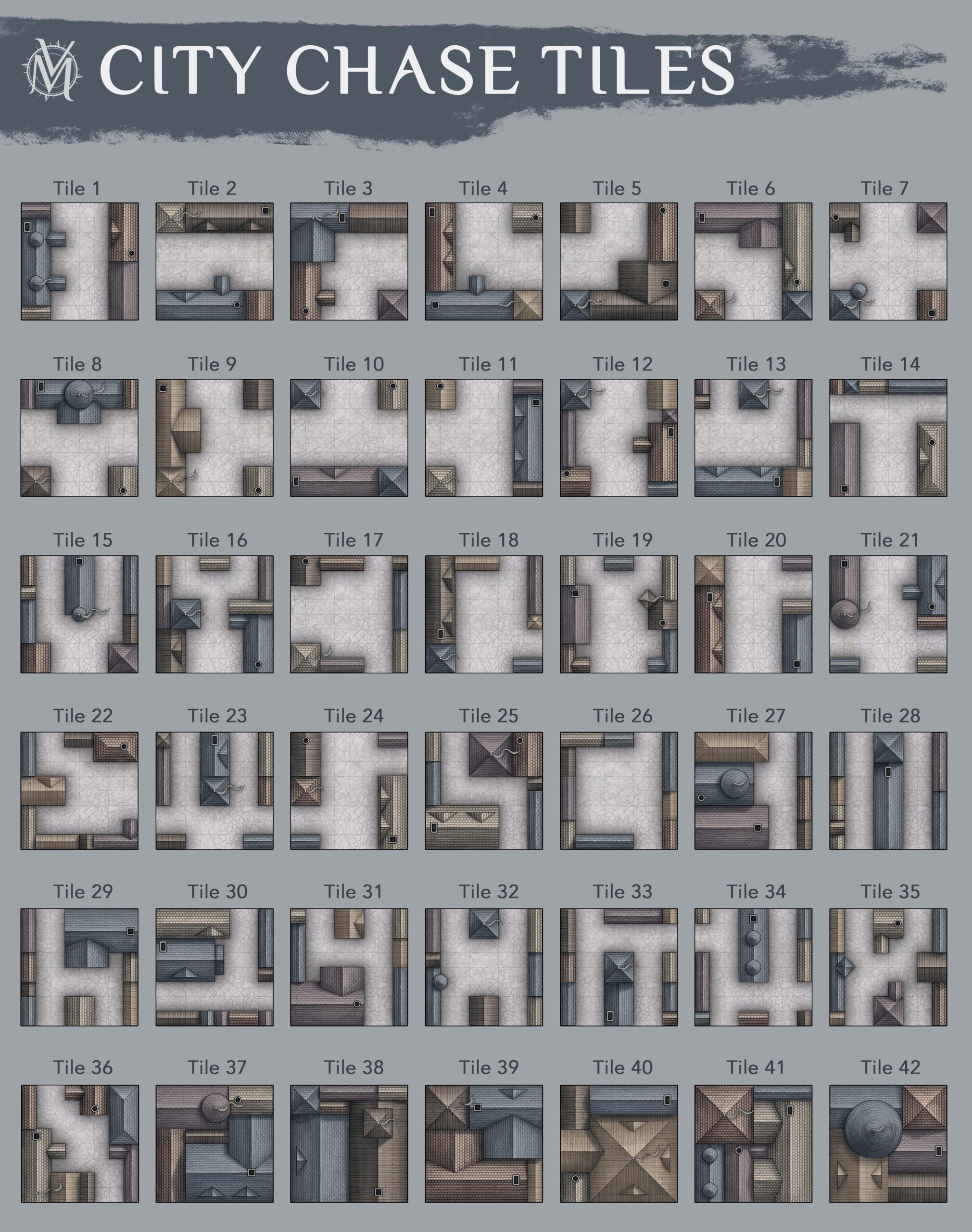 42 Free Printable City Tiles Made Specifically For Setting Up Chase Scenes On The Go 8x8 Each R battlemaps