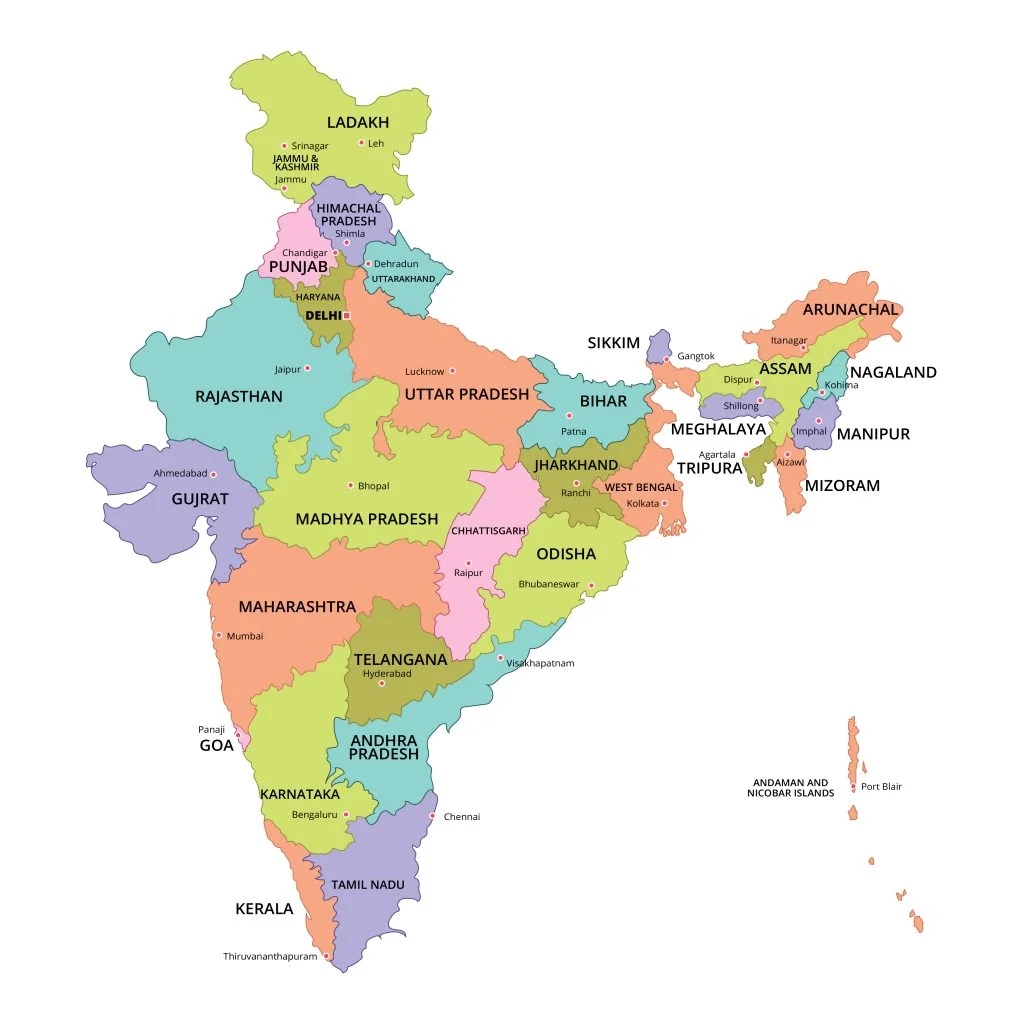Political Map Of India Printable A4 Size