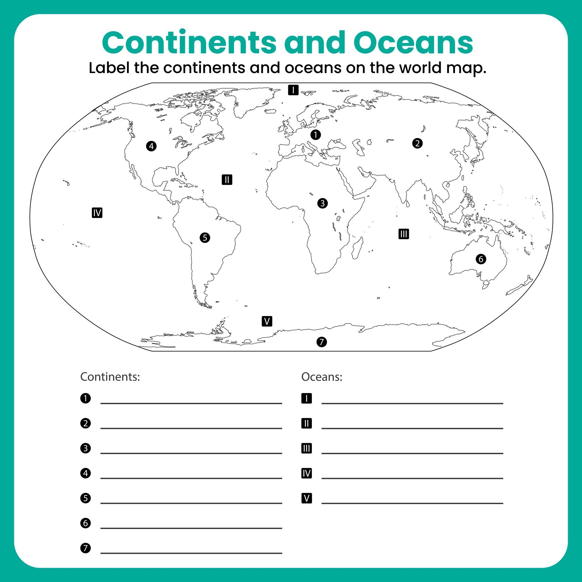Free Printable Continents And Oceans Map