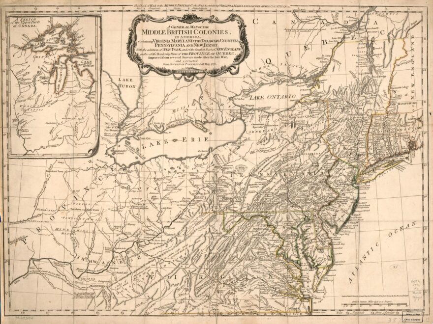 A General Map Of The Middle British Colonies In America Containing Virginia Maryland The Delaware Counties Pennsylvania And New Jersey With The Addition Of New York And The Greatest Part Of New