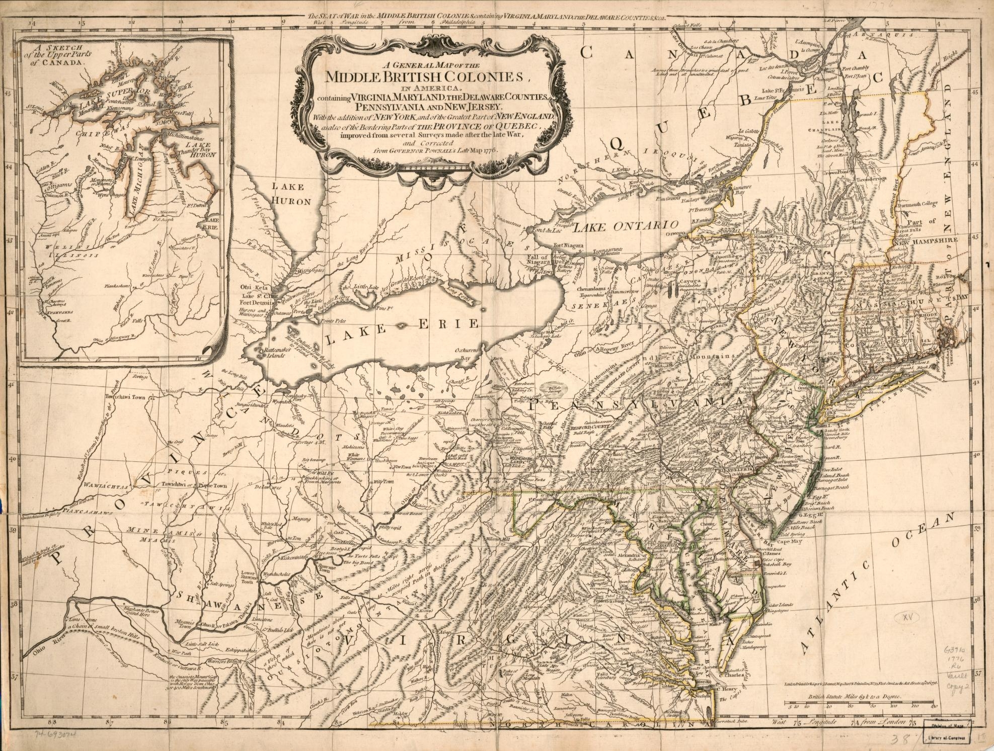 A General Map Of The Middle British Colonies In America Containing Virginia Maryland The Delaware Counties Pennsylvania And New Jersey With The Addition Of New York And The Greatest Part Of New
