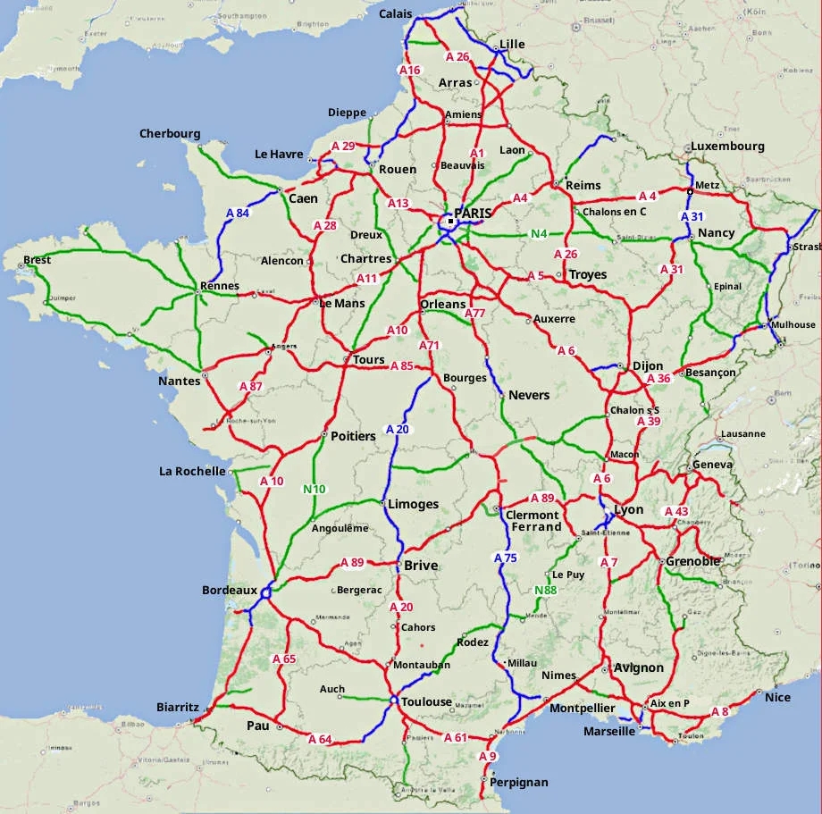 A Route Map Of France With Motorways Main Roads About France A Route Map Of France With Motorways Main Roads About France