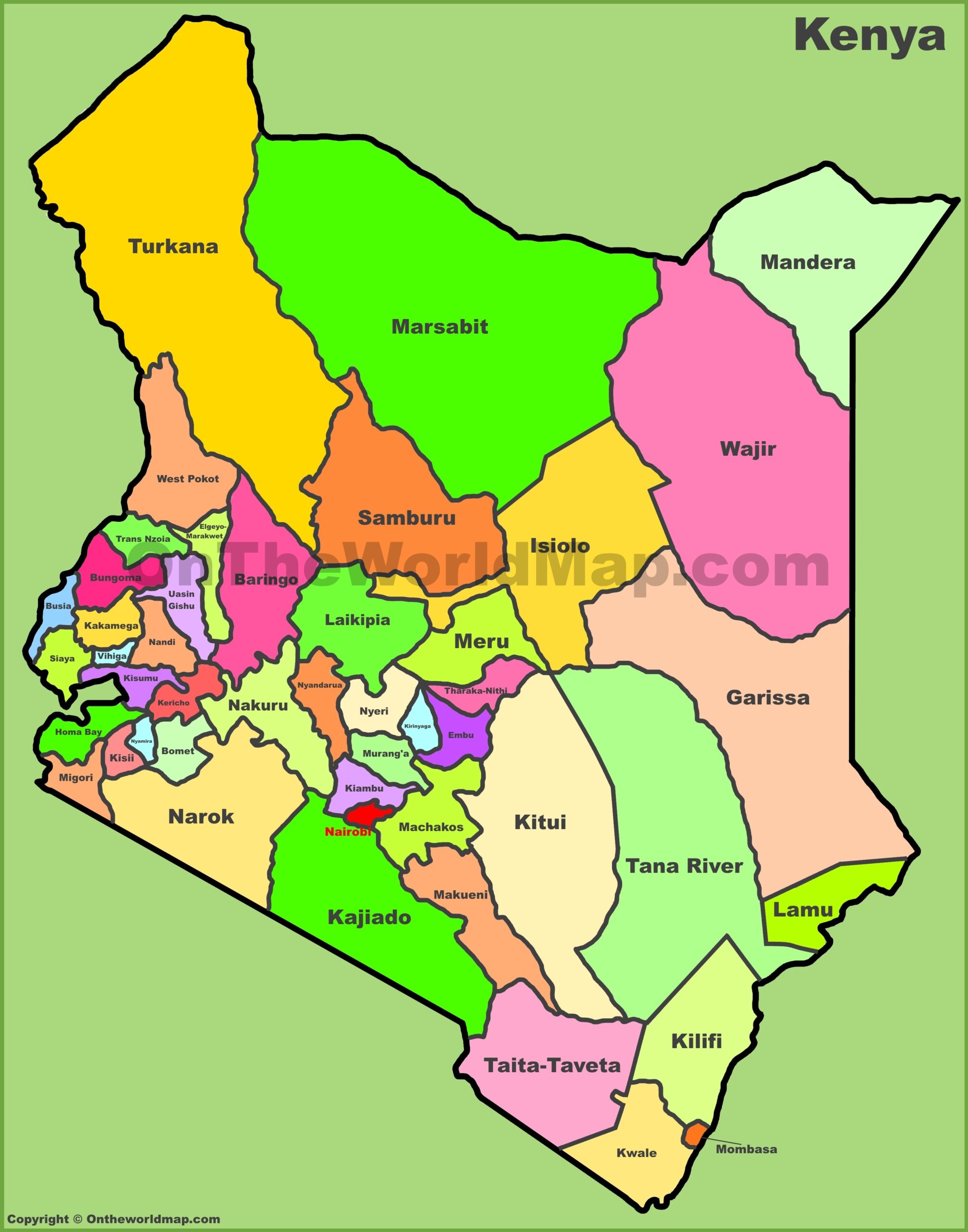 Administrative Map Of Kenya Counties Of Kenya Ontheworldmap