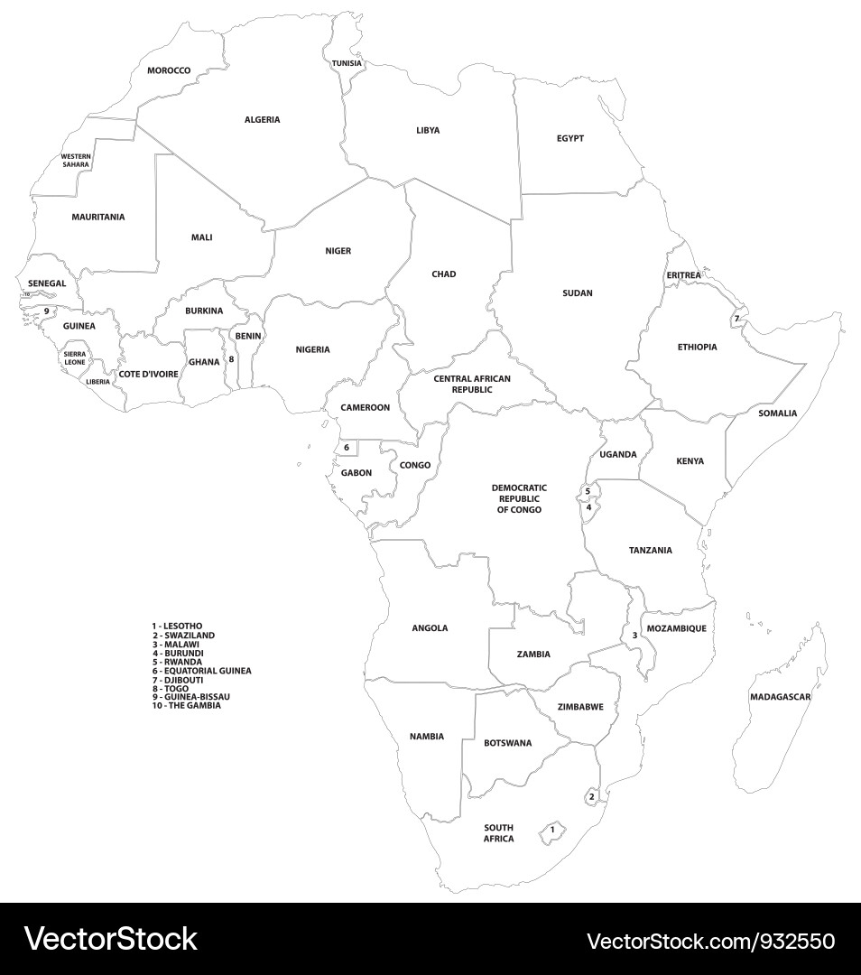 Africa Country Outline Map Royalty Free Vector Image
