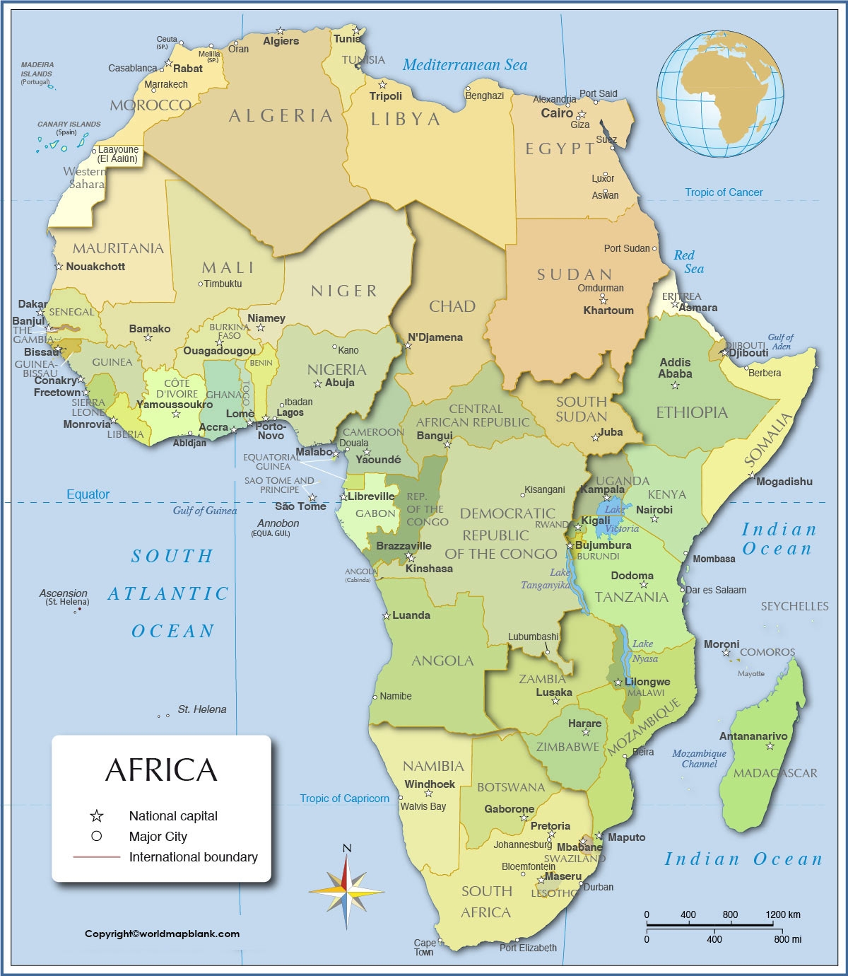 Printable Map Of Africa With Countries Capitals
