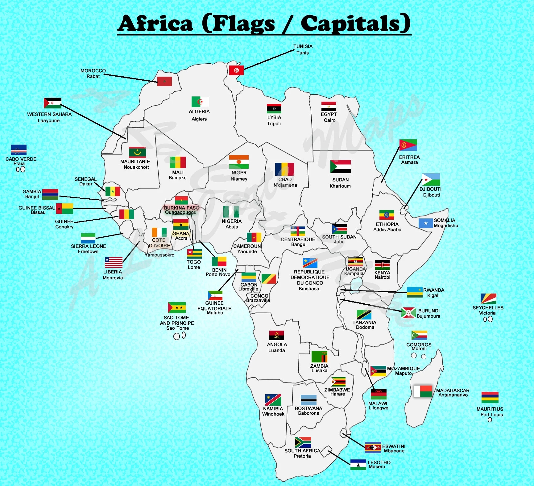 African Countries Map With Flags Capitals digital Download Etsy