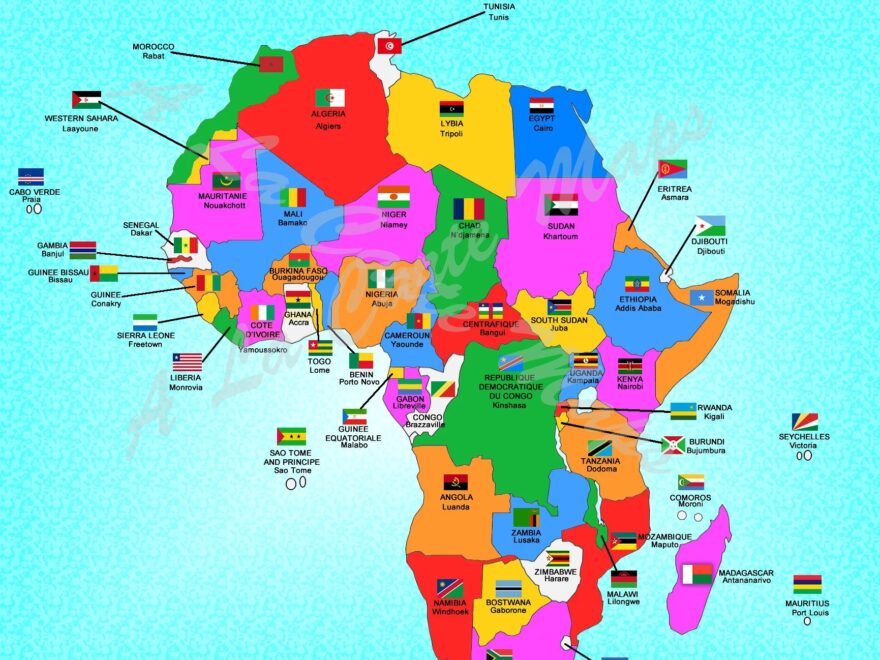 African Countries Map With Flags Capitals digital Download Etsy