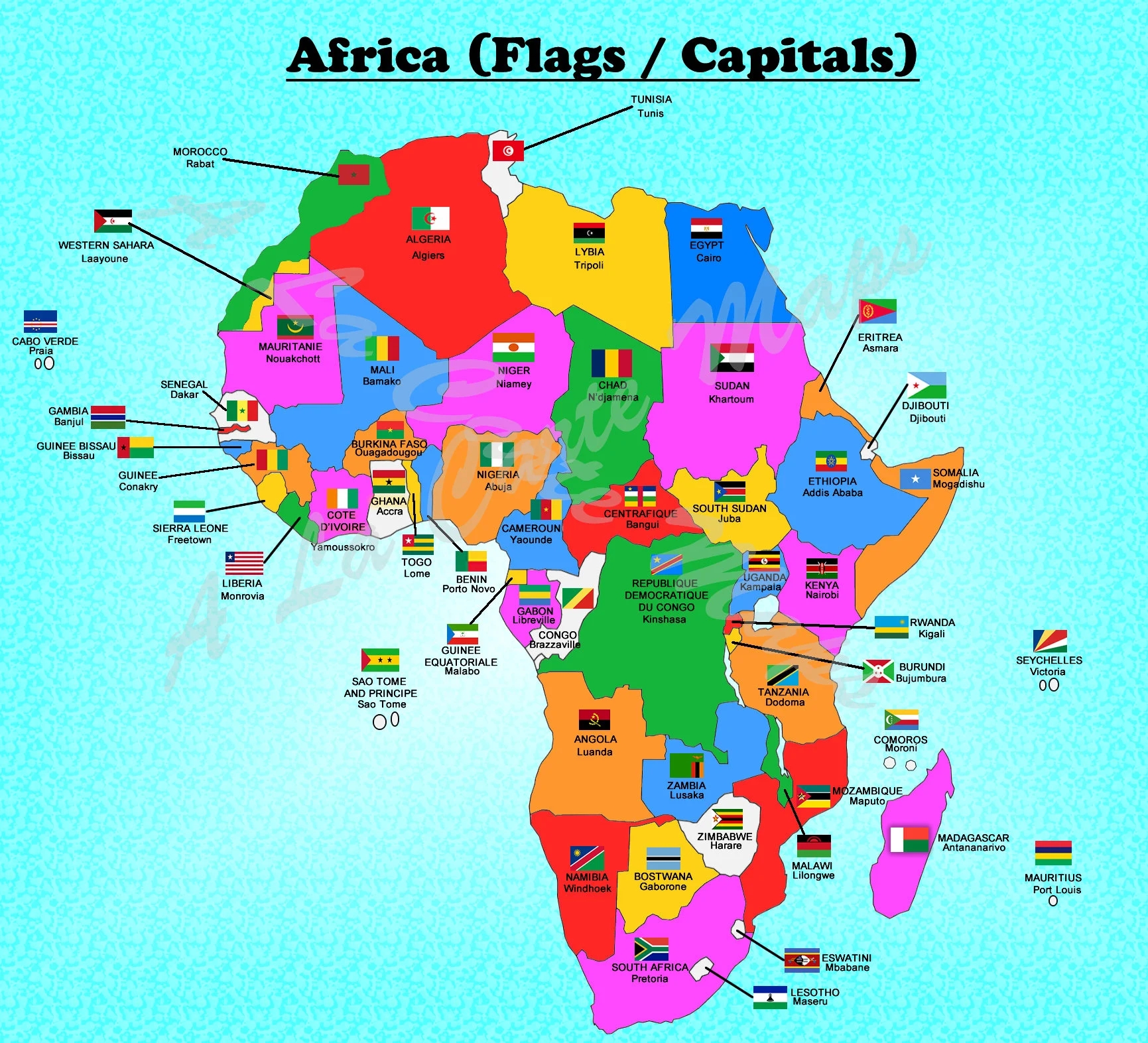 African Countries Map With Flags Capitals digital Download Etsy