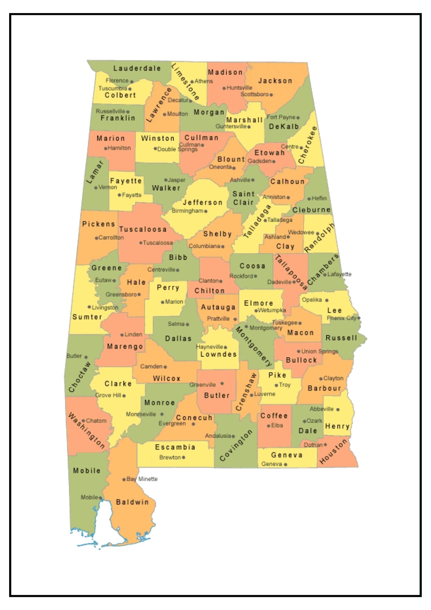 Alabama County Map Map Of Alabama Counties And Cities 