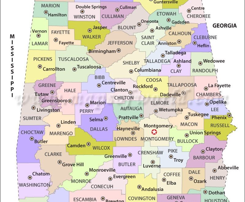 Alabama County Map With County Seats Alabama Land Surveyor