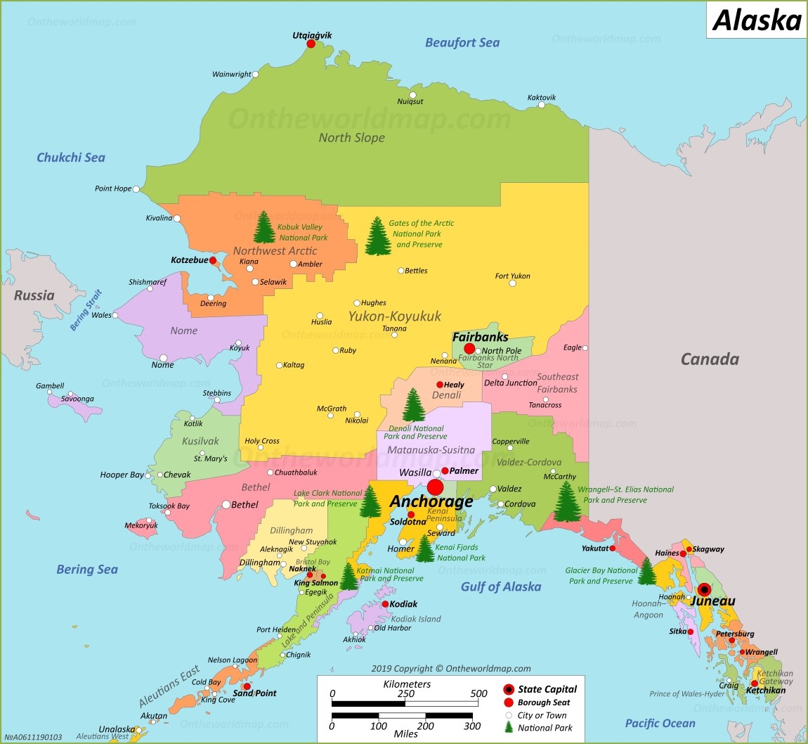 Large Printable Map Of Alaska