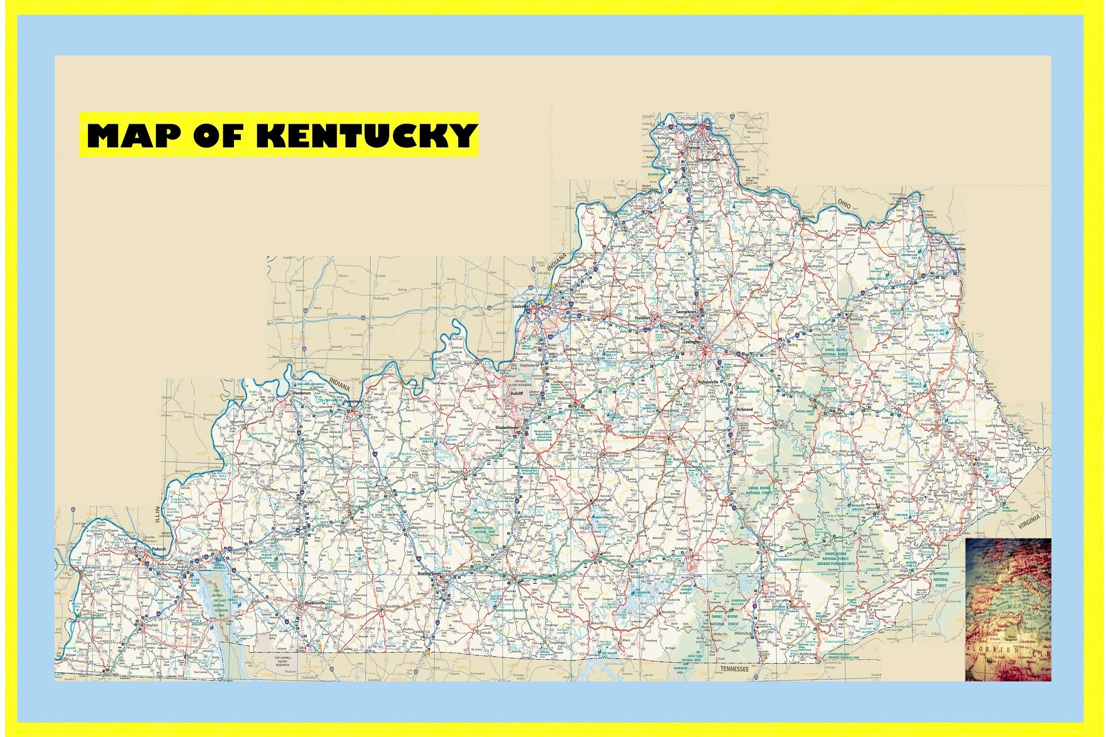 Amazon 24x36 Map Of Kentucky Large Detailed Roads And Highways Map Of Kentucky State With All Cities Parks And Landmarks Laminated Wall Map Poster Office Products