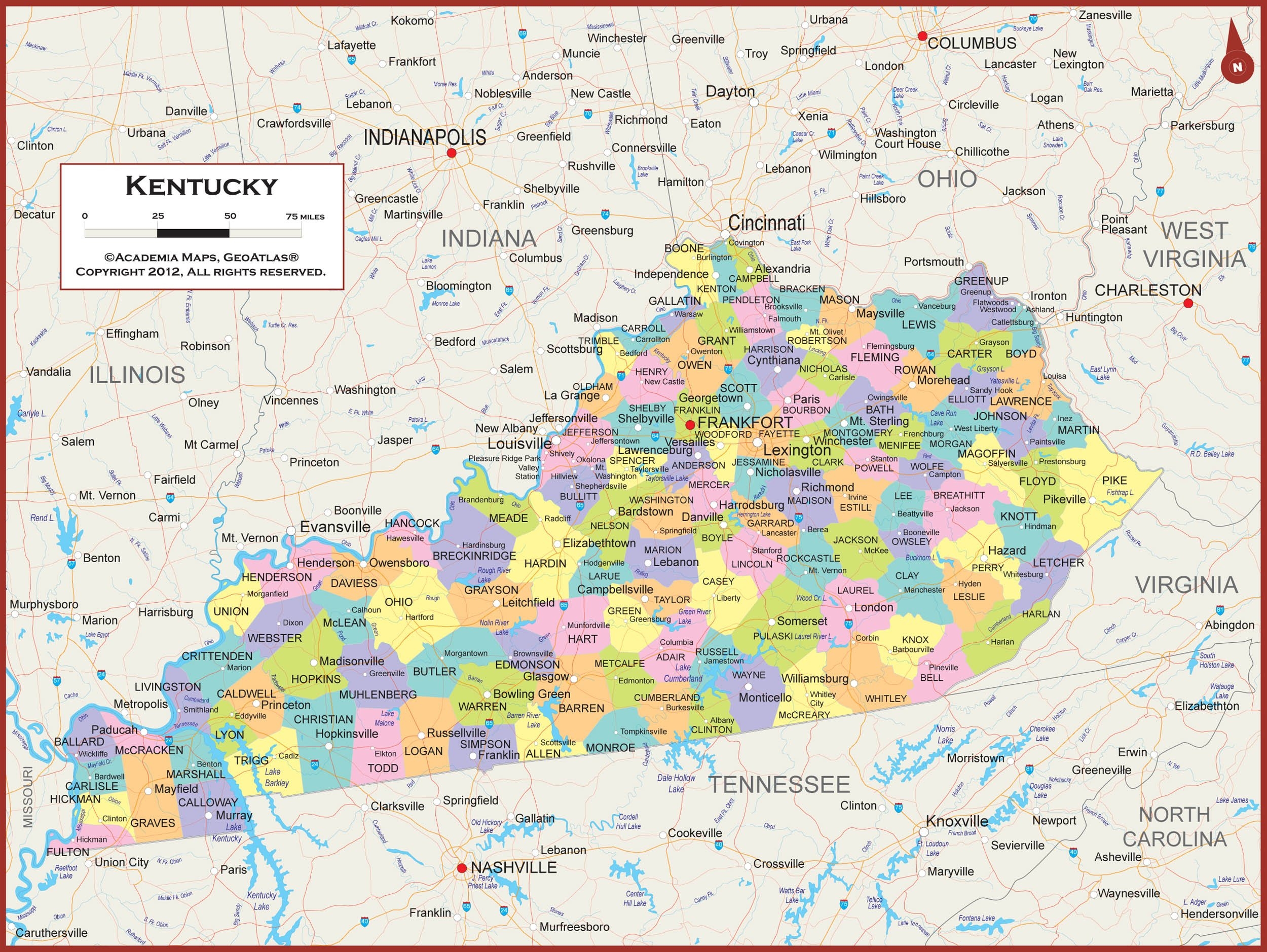 Map Of Kentucky Printable Poster