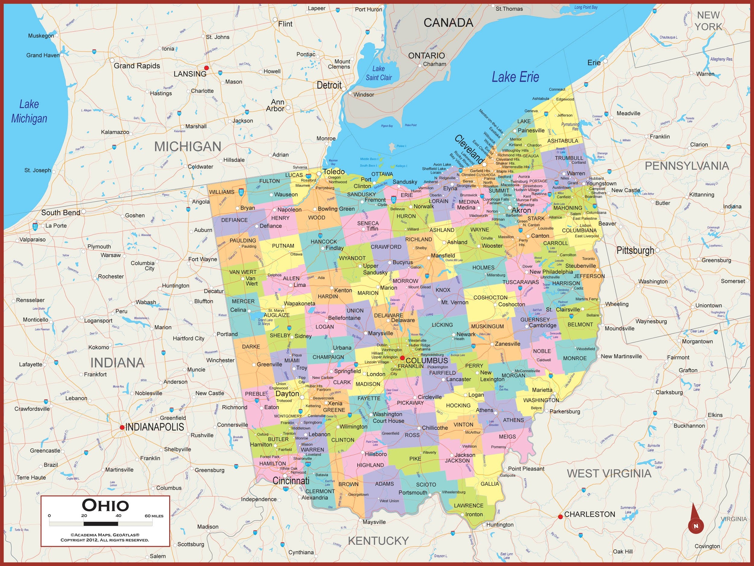 Amazon 60 X 45 Giant Ohio State Wall Map Poster With Counties Classroom Style Map With Durable Lamination Safe For Use With Wet Dry Erase Marker Very Popular For