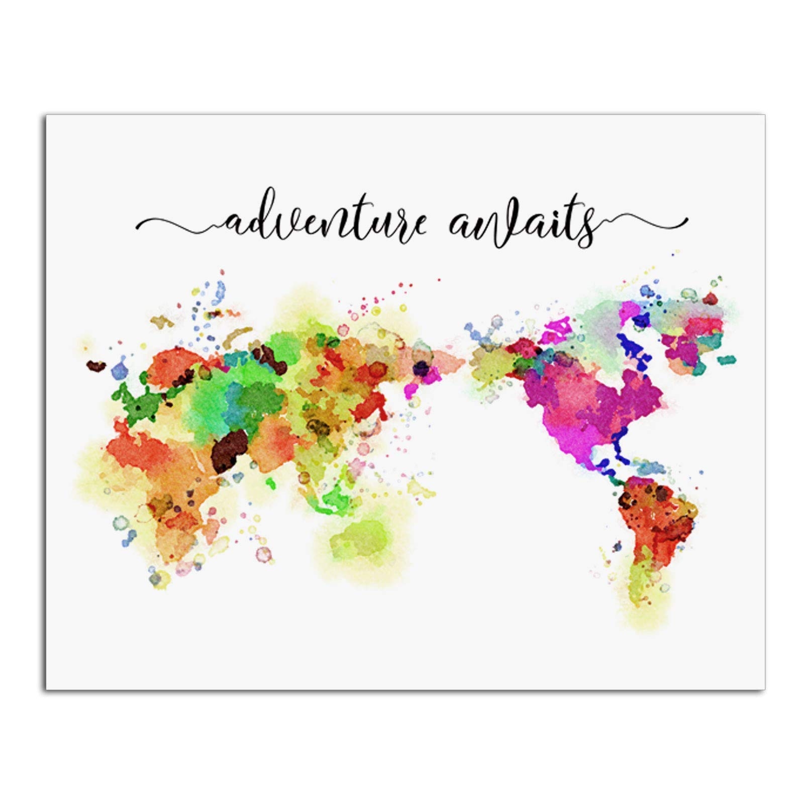 Amazon Adventure Awaits Map World Map World Map Poster World Map Print Watercolor Map Travel Gifts 8x10 Inch UNFRAMED Home Kitchen