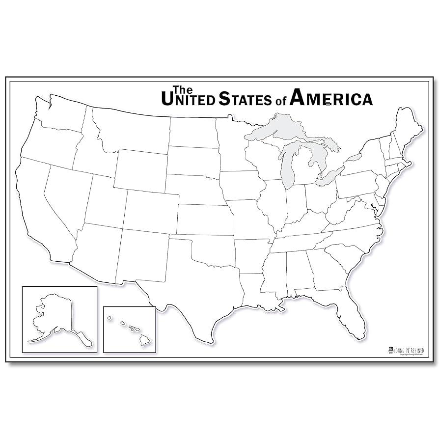 Amazon Blank Map Of USA Dry Erase 24x36 LAMINATED 50 States Large Poster Young N Refined Office Products