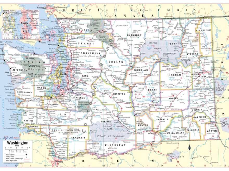 Amazon Cool Owl Maps Washington State Wall Map Large Print Poster Rolled Laminated 34 x24 Office Products