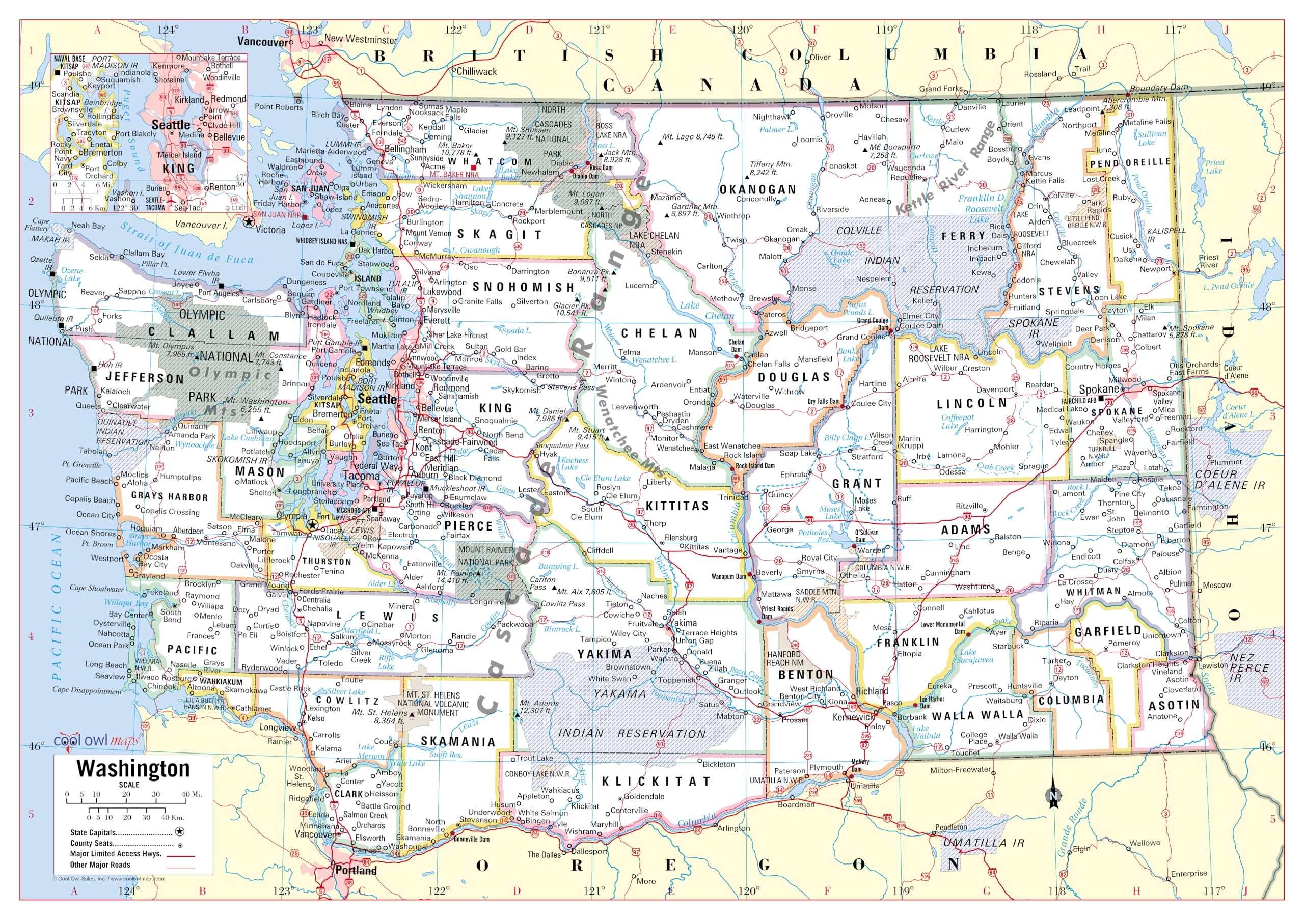 Amazon Cool Owl Maps Washington State Wall Map Large Print Poster Rolled Laminated 34 x24 Office Products