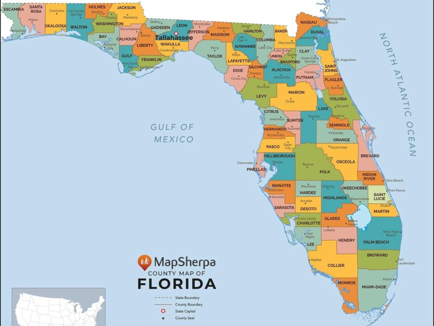 Amazon Florida Counties Map Standard 36 X 33 25 Art Quality Print Office Products