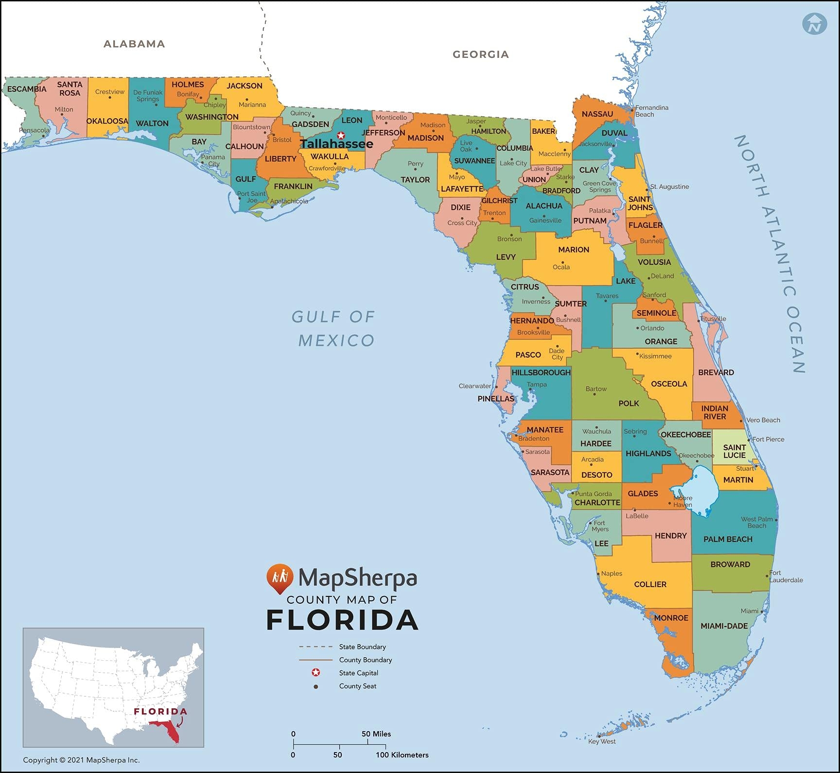Amazon Florida Counties Map Standard 36 X 33 25 Art Quality Print Office Products