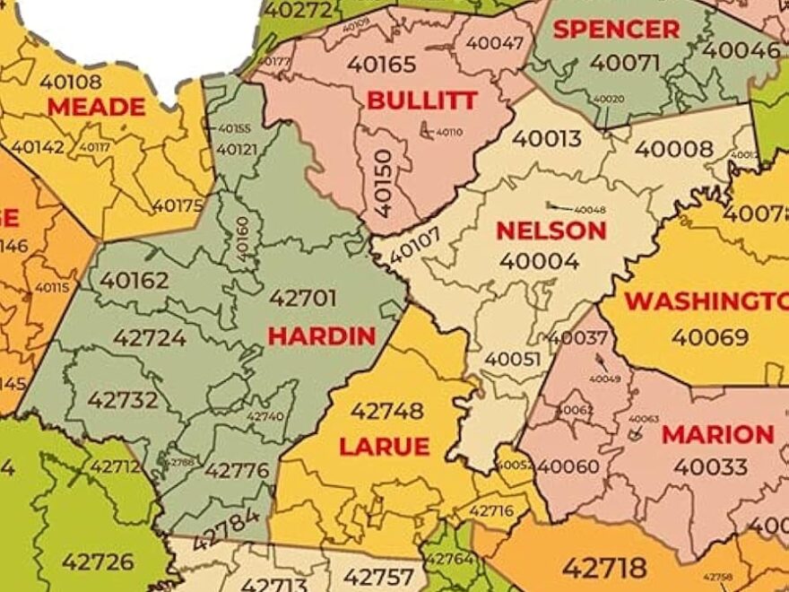 Amazon Kentucky ZIP Code Map With Counties Standard 36 X 20 Laminated Office Products