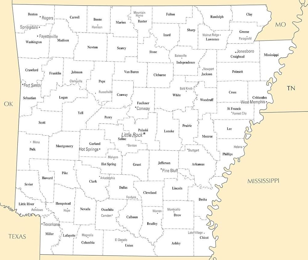 Arkansas Map With Counties Printable