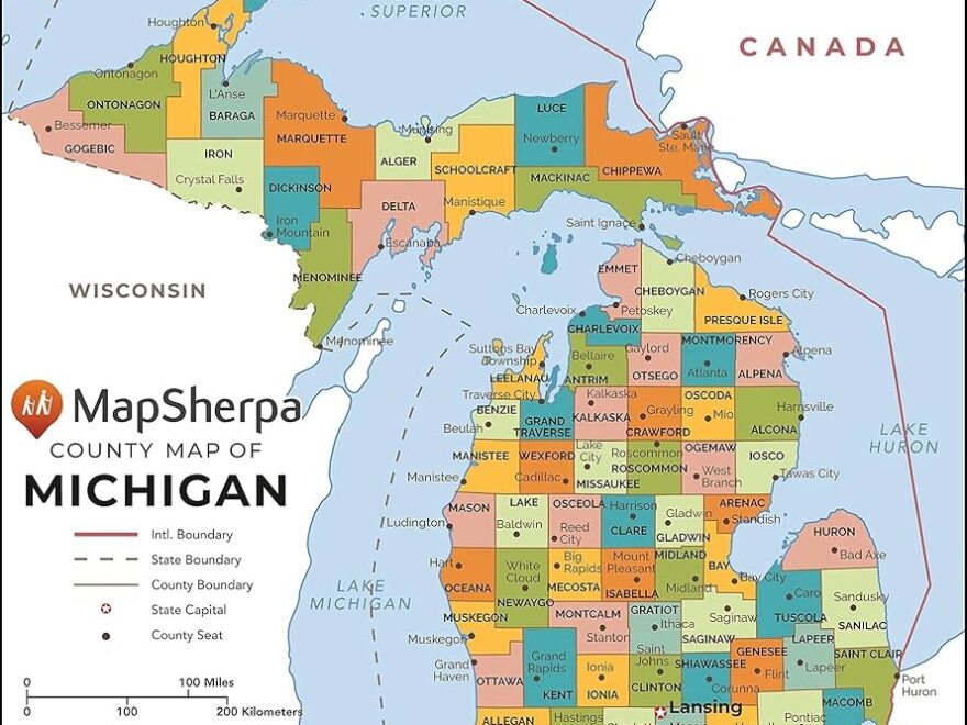 Amazon Michigan Counties Map Large 48 X 54 25 Laminated Office Products