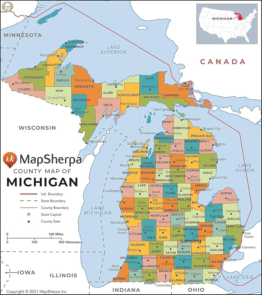 Amazon Michigan Counties Map Large 48 X 54 25 Laminated Office Products