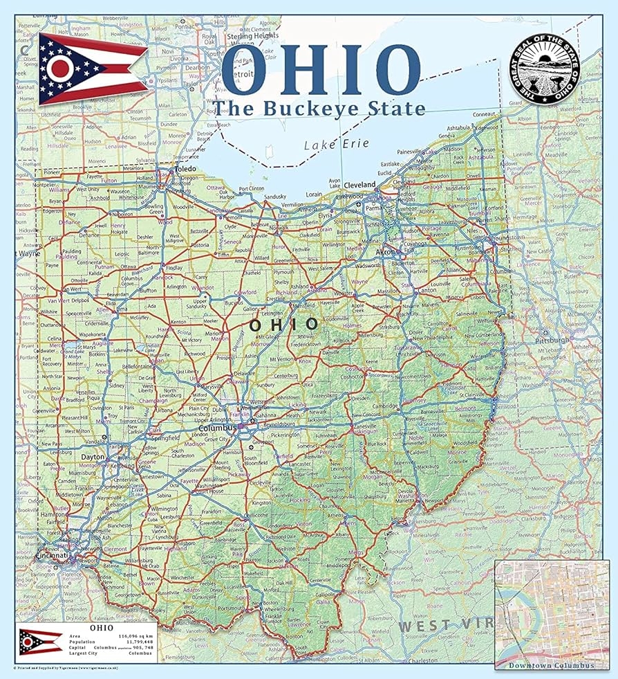 Amazon Ohio State Physical Map 21 2 X 23 3 Inches Paper Laminated Office Products