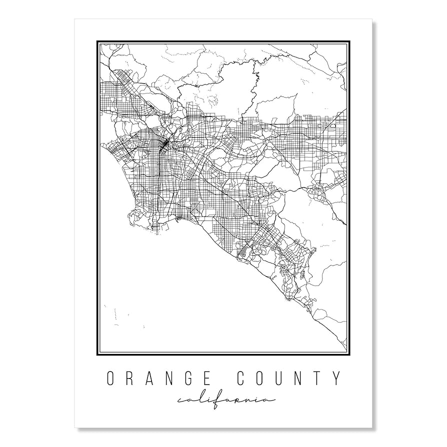 Amazon Orange County California Street Map Black And White Print Unframed Home Kitchen