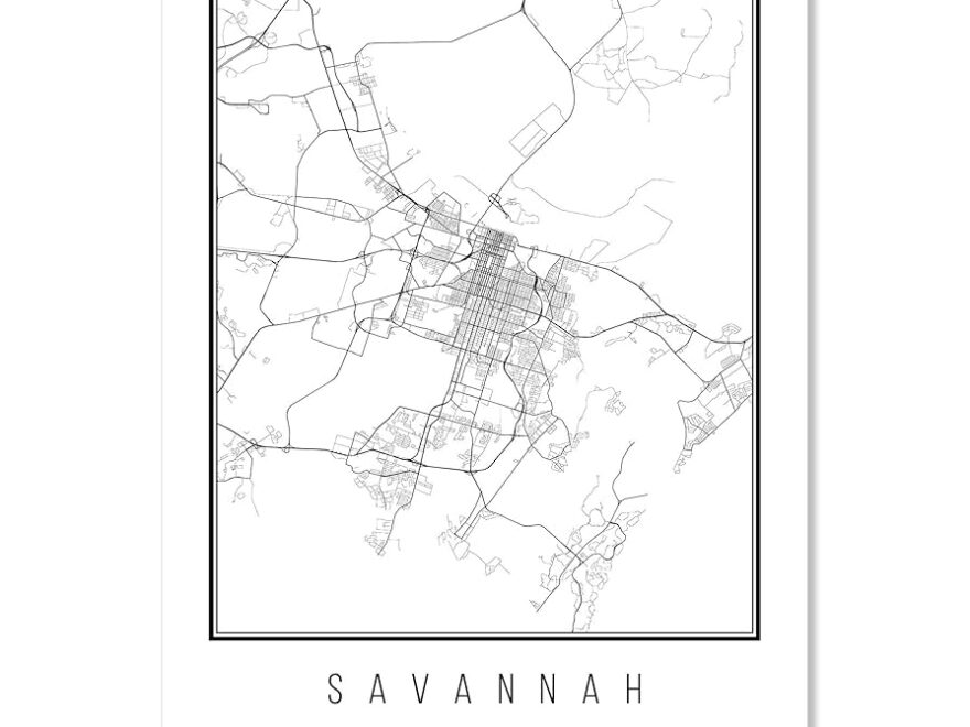 Amazon Savannah Georgia Street Map Black And White Print Unframed