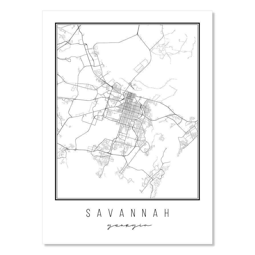 Amazon Savannah Georgia Street Map Black And White Print Unframed  Amazon Savannah Georgia Street Map Black And White Print Unframed