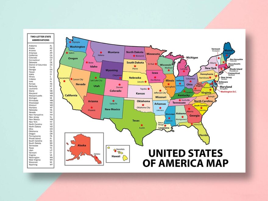 Amazon United States Map USA Poster US Educational Map With State Capital For Ages Kids To Adults Home School Office Printed On 12pt Glossy Card Stock