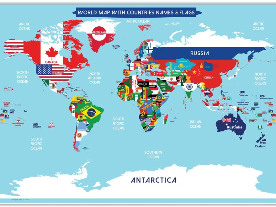 Amazon World Map Poster With Countries FLAGS For Kids SMALL Size13x19 World Map Laminated Perfect World Wall Map For School Classroom Or Home Office Products