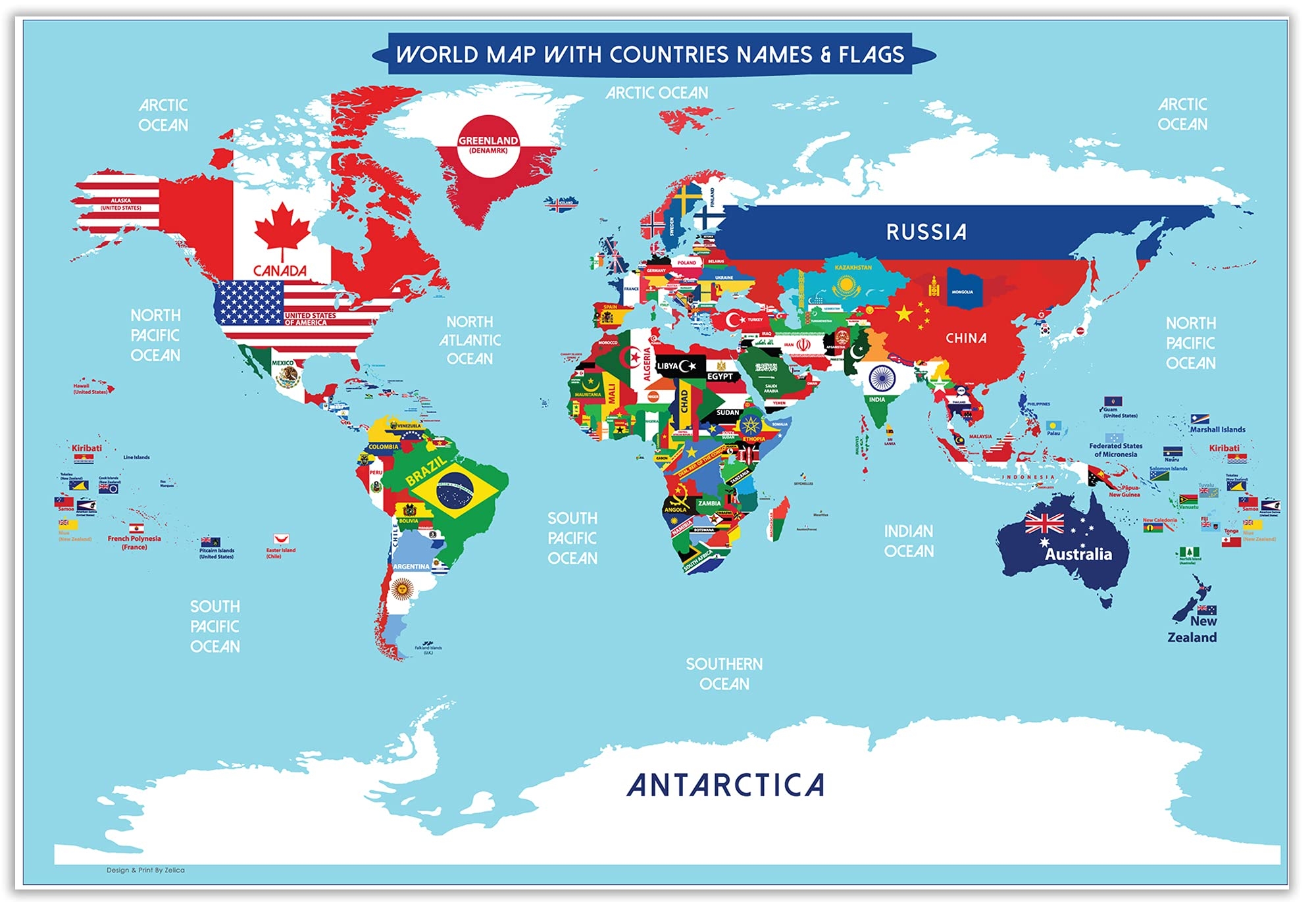 Amazon World Map Poster With Countries FLAGS For Kids SMALL Size13x19 World Map Laminated Perfect World Wall Map For School Classroom Or Home Office Products