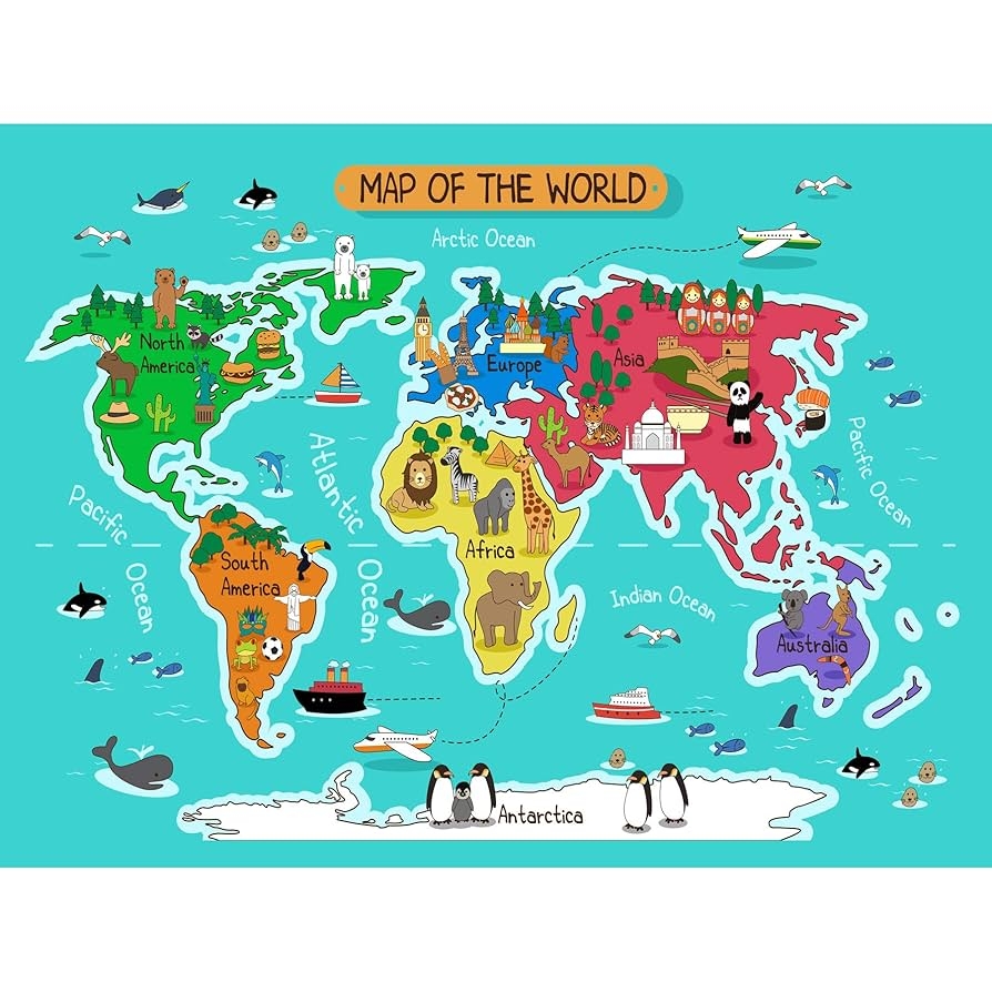 Amazon World Map With Landmarks And Animals Art Print Poster Wall Decor Posters Prints