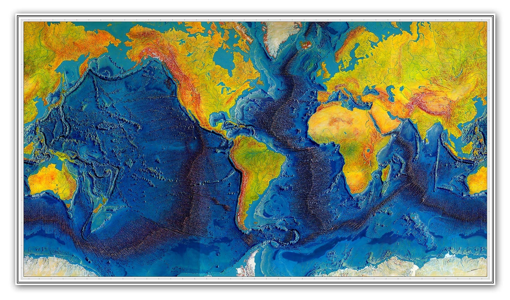 Amazon World Ocean Floor Topographic Map Educational Art Print Poster Vintage Wall Decor 24 X 42 Inches Office Products