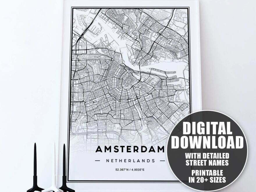 Amsterdam Map Print Amsterdam Map Gift Printable Map Of Amsterdam City Map Prints Amsterdam City Map Print Amsterdam Map Art Etsy