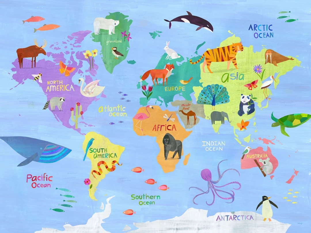 Printable World Map Animals
