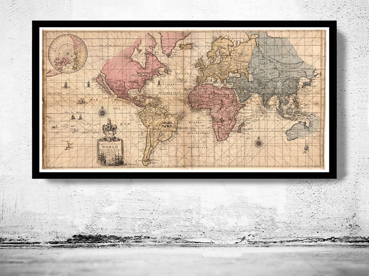 Antique Map Of The World 1676 Vintage Map Wall Map Print VINTAGE MAPS AND PRINTS